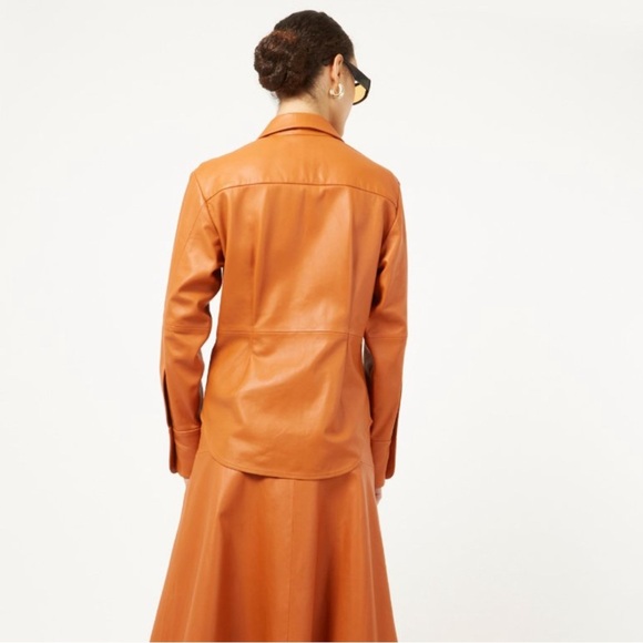 Equipment Ezekiel 100% Lamb Leather Shirt Jacket Womens 2 Tan Shacket NWT - Picture 3 of 11